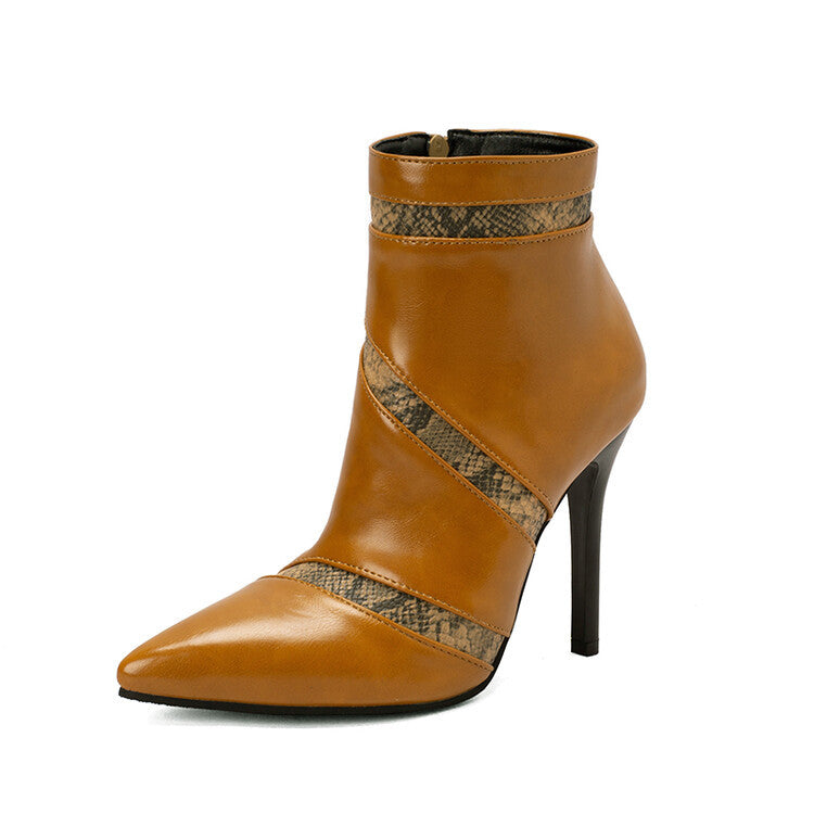 Women's Color Block Stiletto Heel Boots - Pointed Toe High Heel Ankle Boots