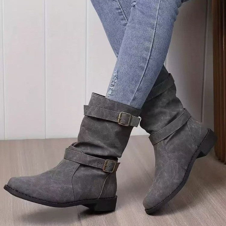 Bottes plates à bout rond pour femme