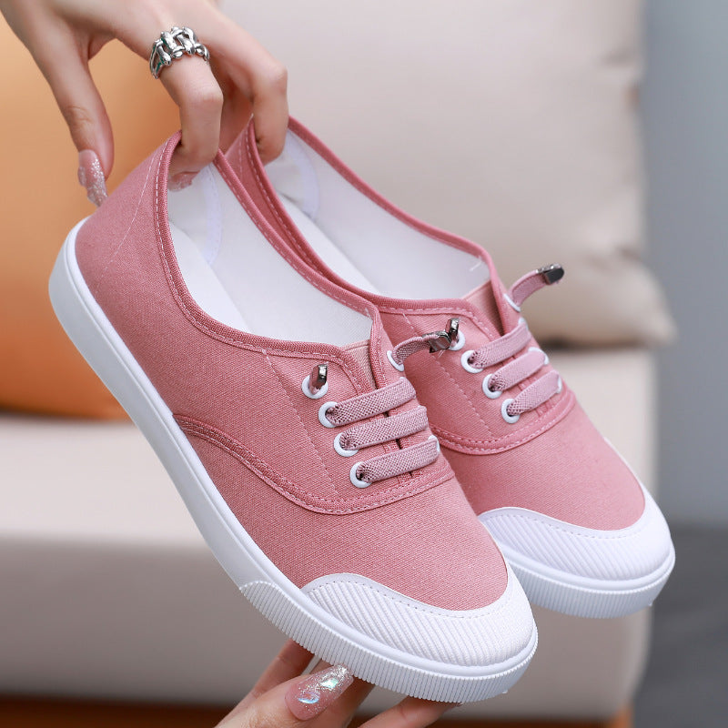 Women's Classic White Canvas Sneakers - Versatile Flat-Sole Shoes for Students & Everyday Wear
