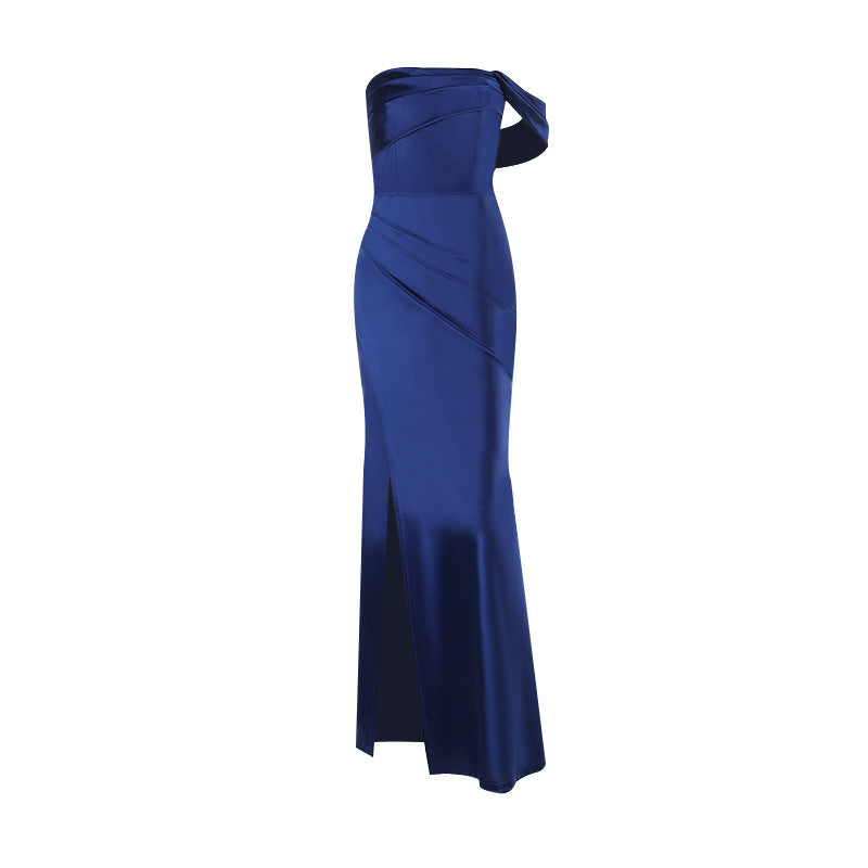 Satin Elegant Dress For Women Long With Slit Off Shoulder Corset Formal Gown