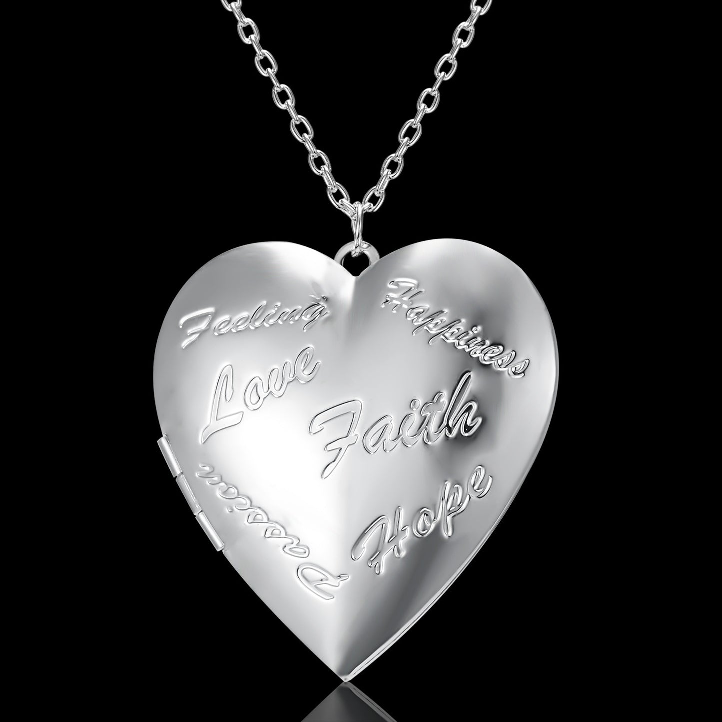 Heart Locket Photo Pendant Necklace - Carved Love Design