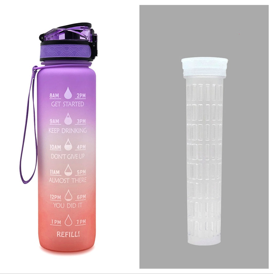 1L Motivational Water Bottle with Time Marker - Leakproof Sports Bottle with Bounce Cover