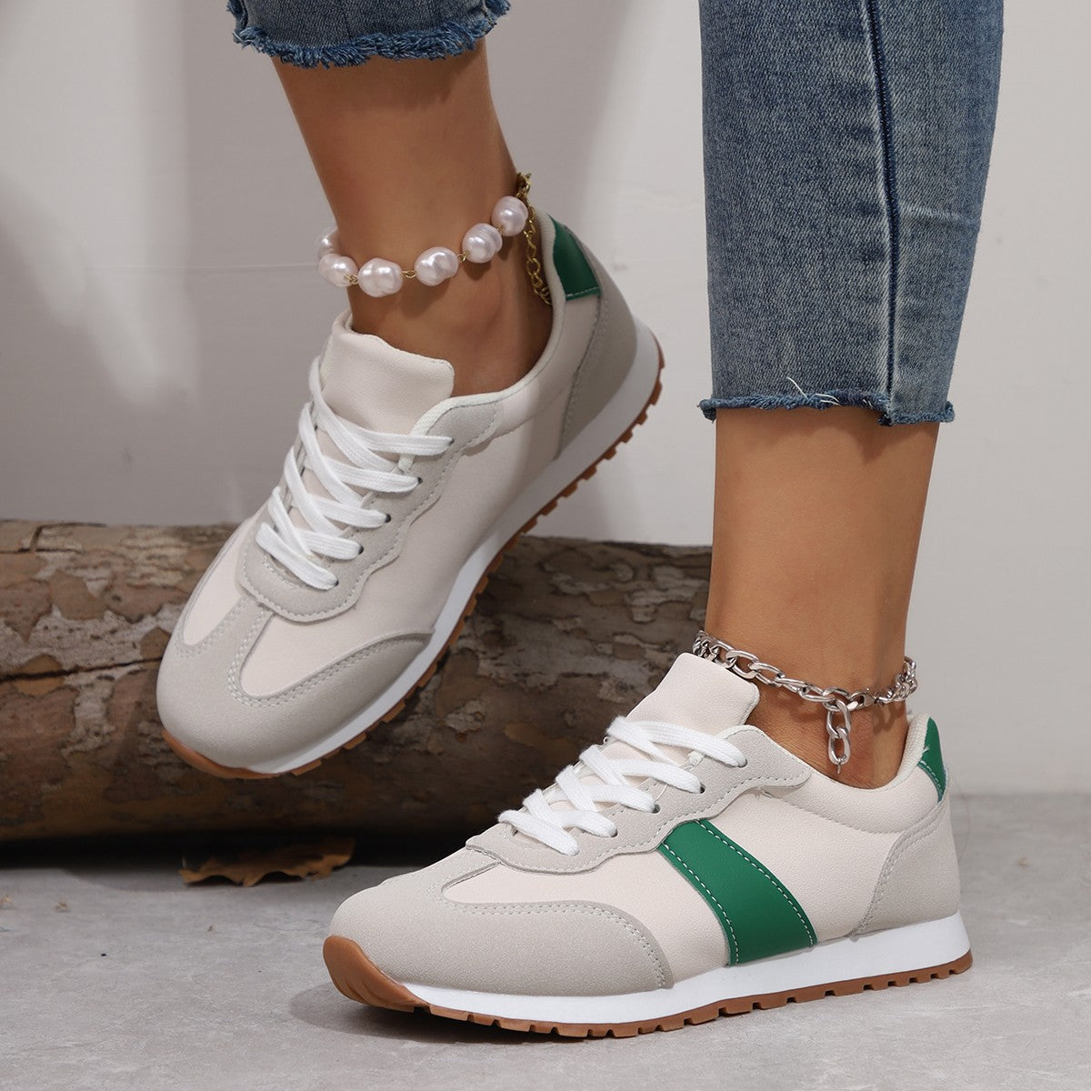 Women's Thick Sole Platform Sneakers - Casual Lace-Up Round Toe Elevating Shoes