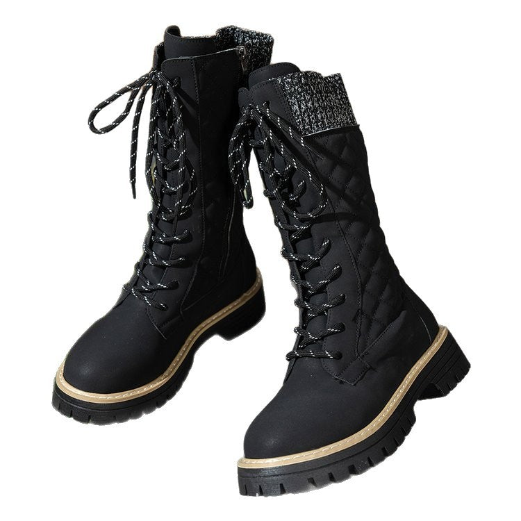 Bottes Martin à lacets et talon épais assorties pour femmes