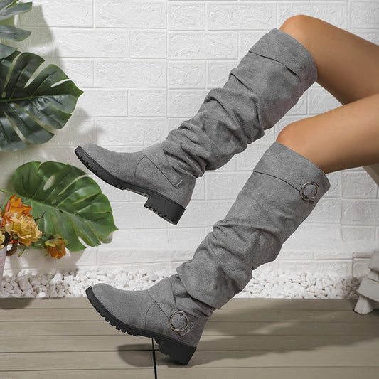 Bottes d'hiver plissées montantes à boucle et à la mode