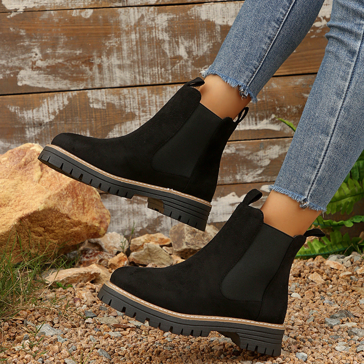 Bottes Chelsea mi-cheville givréesBottes pour femmes élégantes, décontractées et polyvalentes