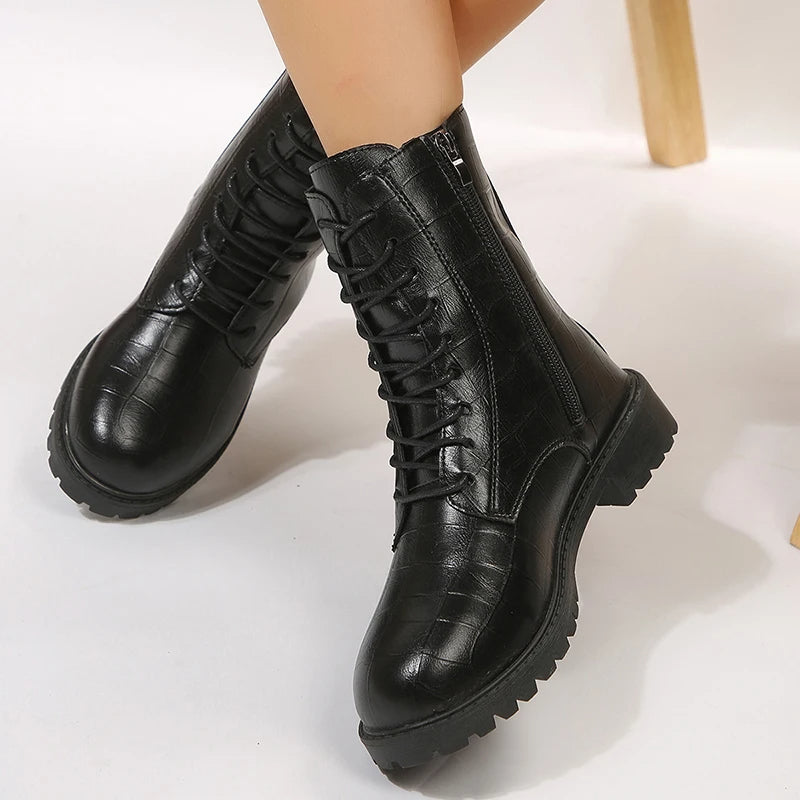 Bottes Martin en cuir à la mode pour femme