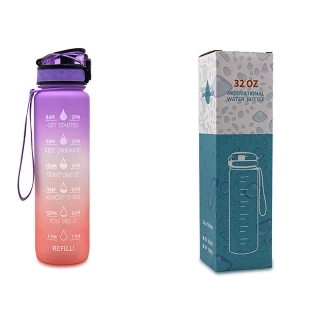 1L Motivational Water Bottle with Time Marker - Leakproof Sports Bottle with Bounce Cover