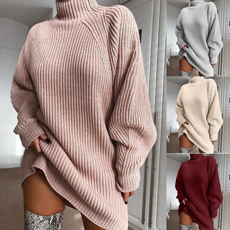 Women's Turtleneck Sweater Dress - Warm Winter Knit