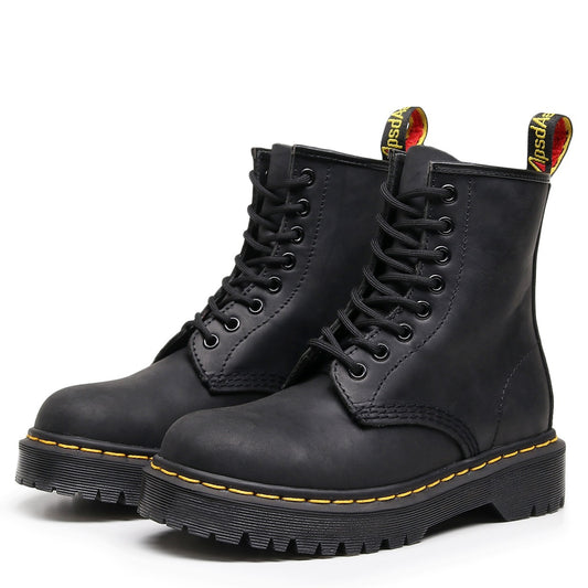 British Style Full-Grain Leather Biker Boots