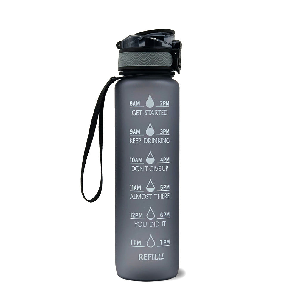 1L Motivational Water Bottle with Time Marker - Leakproof Sports Bottle with Bounce Cover