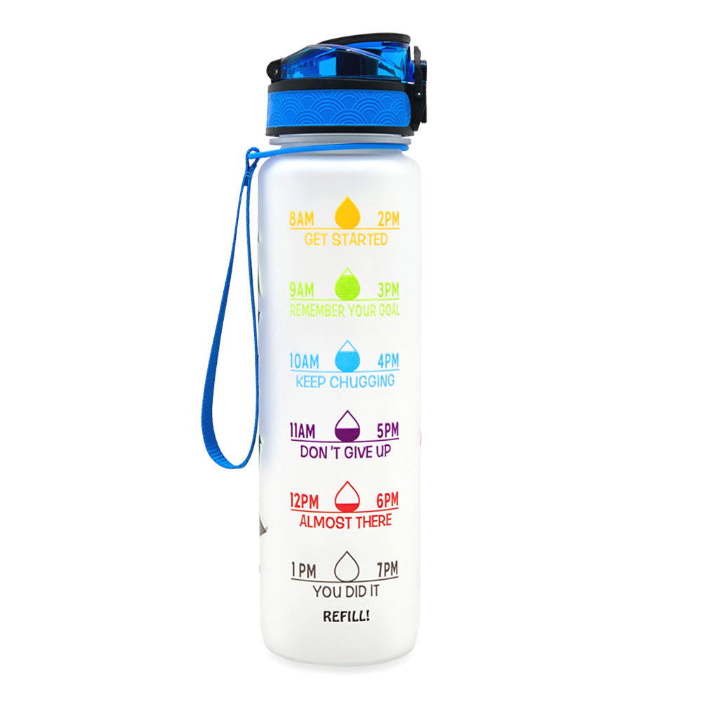 1L Motivational Water Bottle with Time Marker - Leakproof Sports Bottle with Bounce Cover
