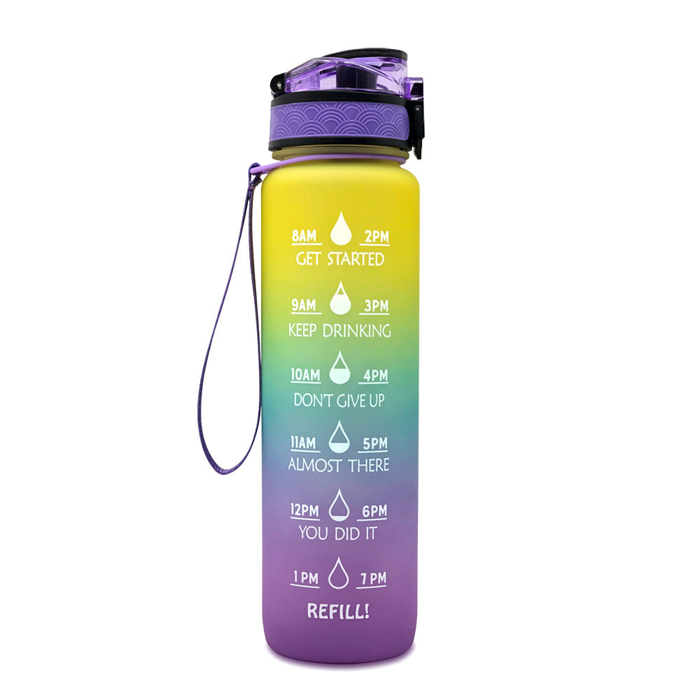 1L Motivational Water Bottle with Time Marker - Leakproof Sports Bottle with Bounce Cover