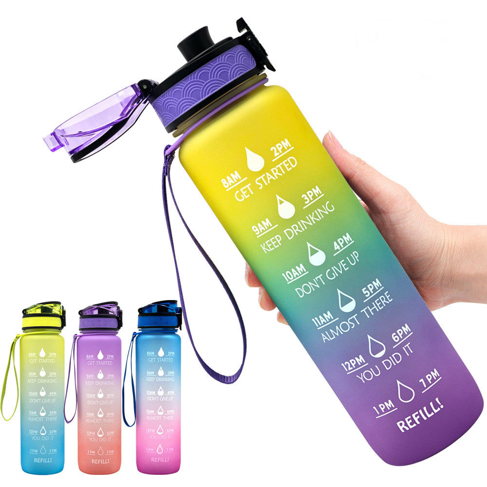 1L Motivational Water Bottle with Time Marker - Leakproof Sports Bottle with Bounce Cover