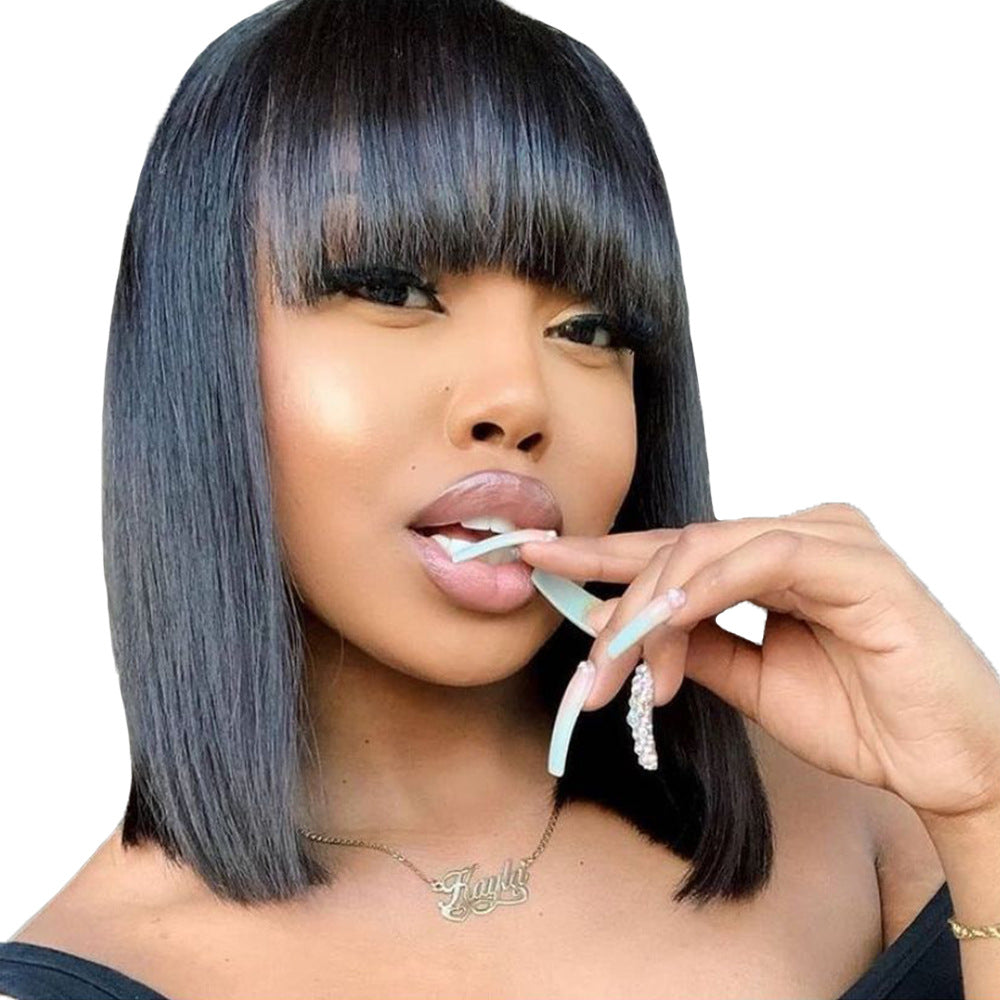 Real Hair Bob Wig - Short Women's Headgear