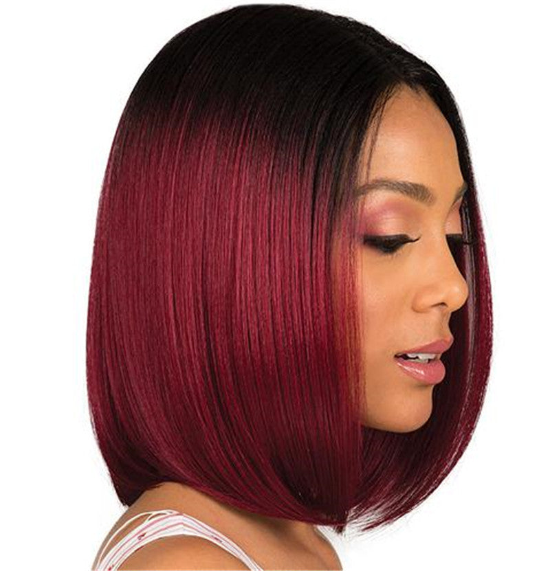Black to Burgundy Ombre Bob Wig - Short Straight Hair
