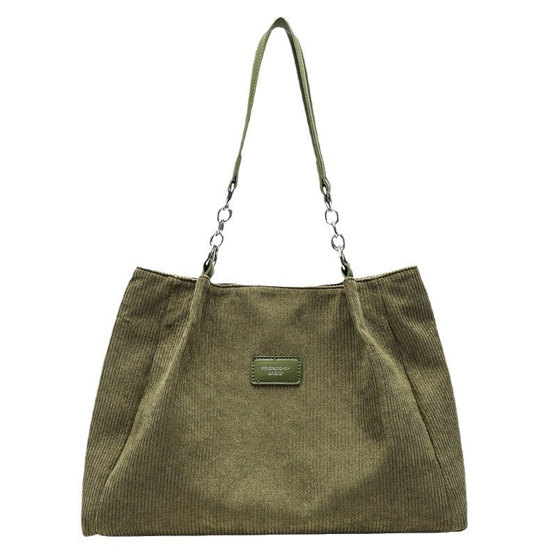 High-Capacity Corduroy Tote Bag - Commuter Shoulder Bag