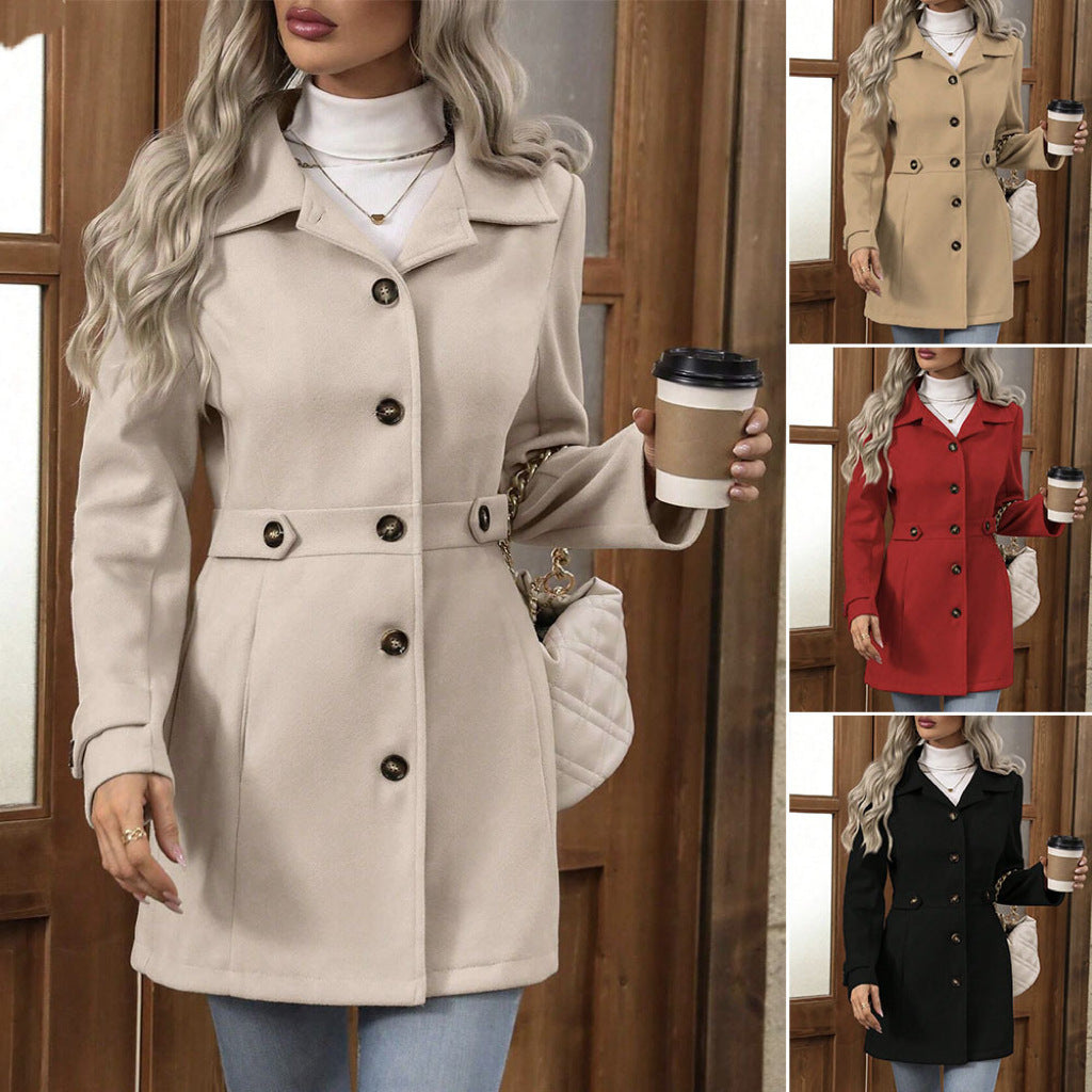 Manteau élégant en laine pour femme, coupe droite