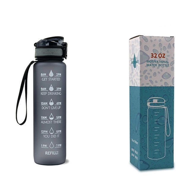 1L Motivational Water Bottle with Time Marker - Leakproof Sports Bottle with Bounce Cover
