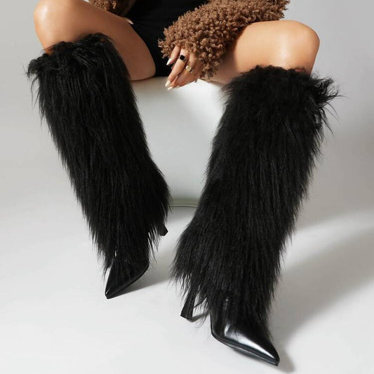 Bottes longues tendance à talons aiguilles, bout pointu et pampilles pour femme