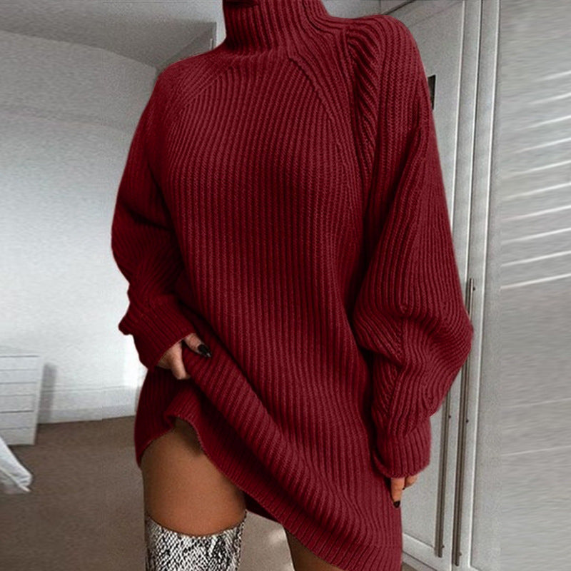 Women's Turtleneck Sweater Dress - Warm Winter Knit