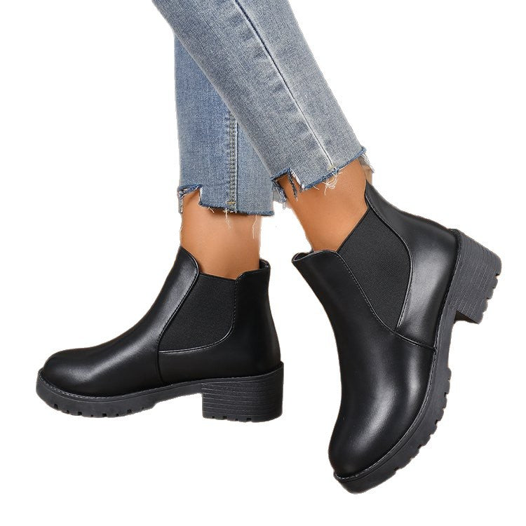Bottines Chelsea noires à talons épais pour femmes style Martin