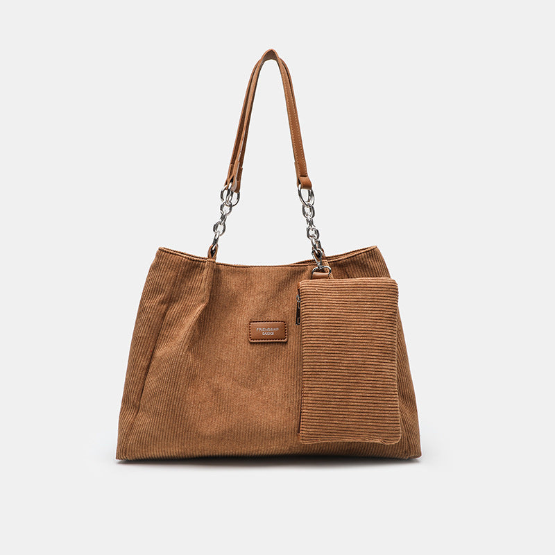 High-Capacity Corduroy Tote Bag - Commuter Shoulder Bag