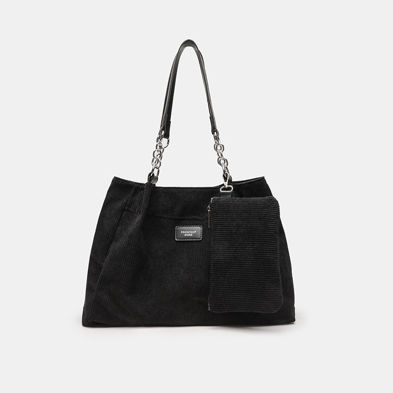 High-Capacity Corduroy Tote Bag - Commuter Shoulder Bag
