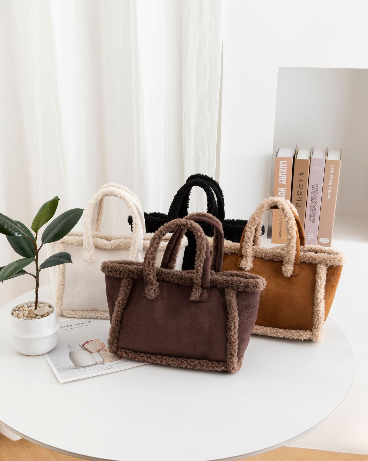 Plush Crossbody Tote Bag - Women's Soft Shoulder Handbag