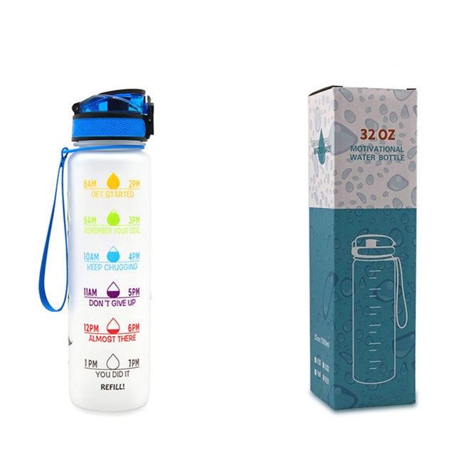 1L Motivational Water Bottle with Time Marker - Leakproof Sports Bottle with Bounce Cover