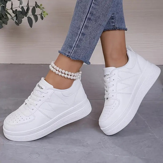 Women's White Platform Sneakers - Chunky Sole Elevator Trainers for Height & Style