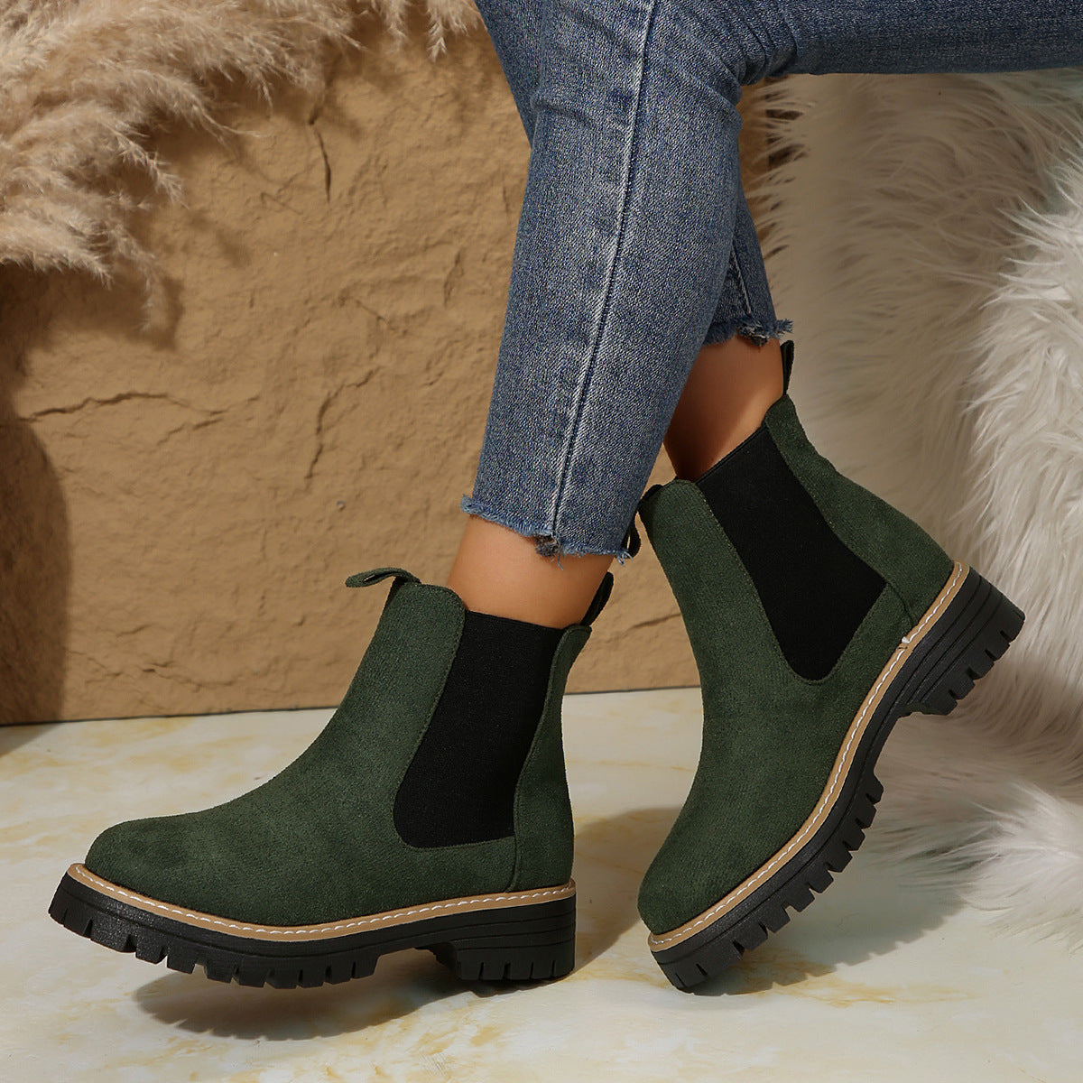 Bottes Chelsea mi-cheville givréesBottes pour femmes élégantes, décontractées et polyvalentes