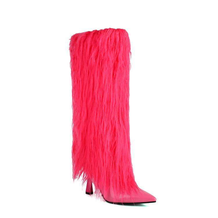 Bottes longues tendance à talons aiguilles, bout pointu et pampilles pour femme