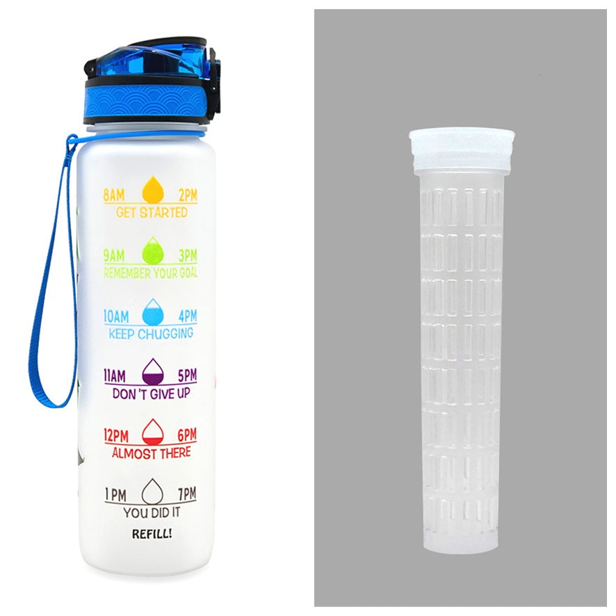 1L Motivational Water Bottle with Time Marker - Leakproof Sports Bottle with Bounce Cover