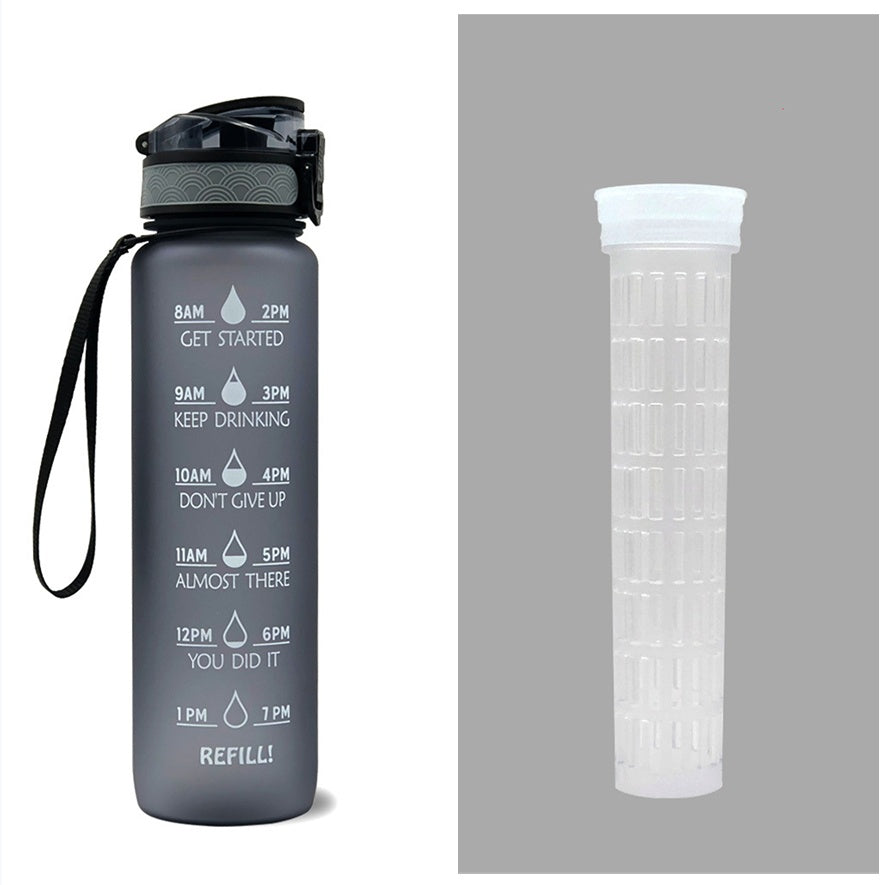 1L Motivational Water Bottle with Time Marker - Leakproof Sports Bottle with Bounce Cover