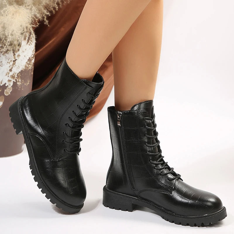 Bottes Martin en cuir à la mode pour femme