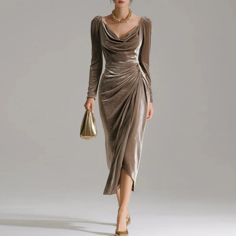 Velvet Pleated Sheath Dress