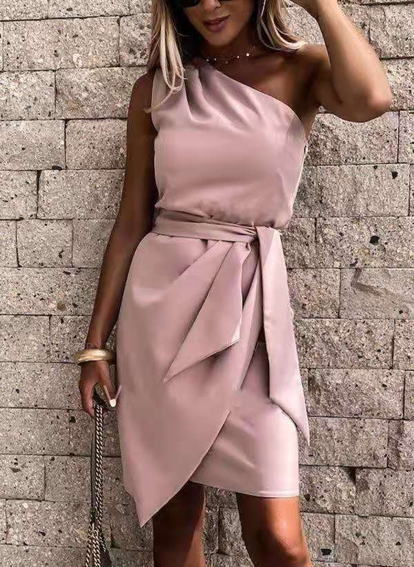 Women's One-Shoulder Tie-Detail Party Dress - Sleeveless
