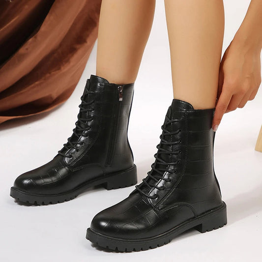 Bottes Martin en cuir à la mode pour femme