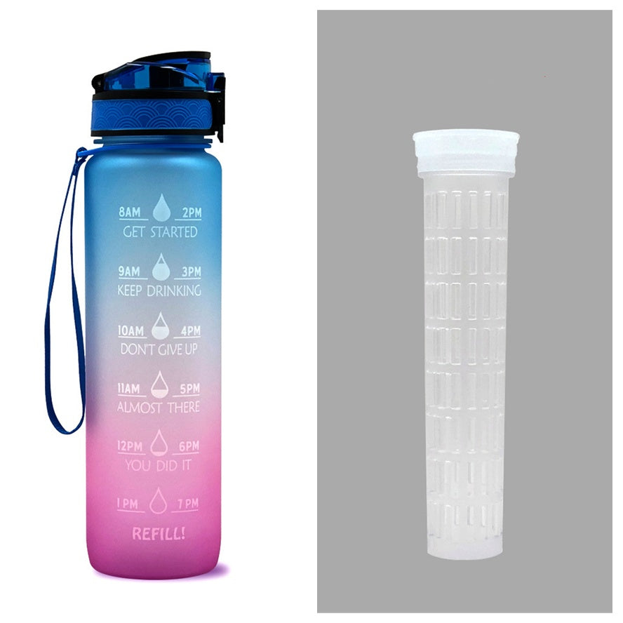 1L Motivational Water Bottle with Time Marker - Leakproof Sports Bottle with Bounce Cover