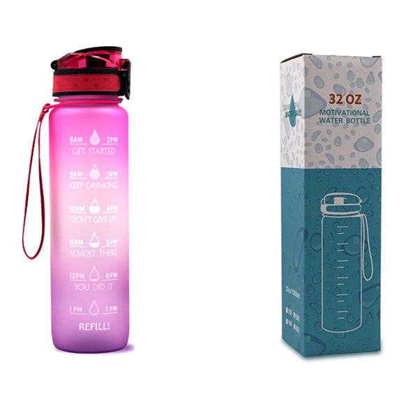 1L Motivational Water Bottle with Time Marker - Leakproof Sports Bottle with Bounce Cover