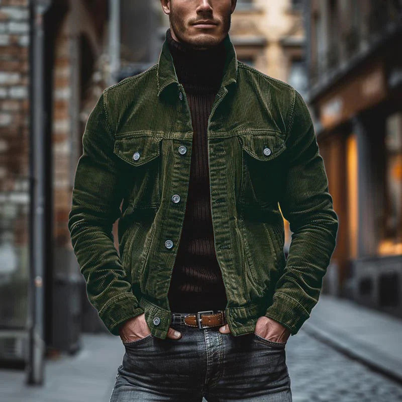 Men's Striped Corduroy Lapel Jacket