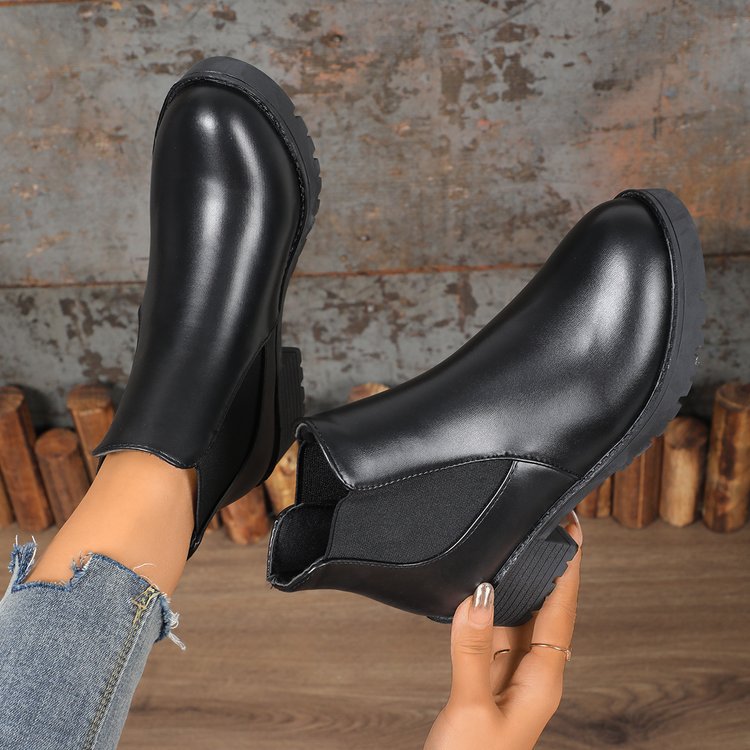 Bottines Chelsea noires à talons épais pour femmes style Martin