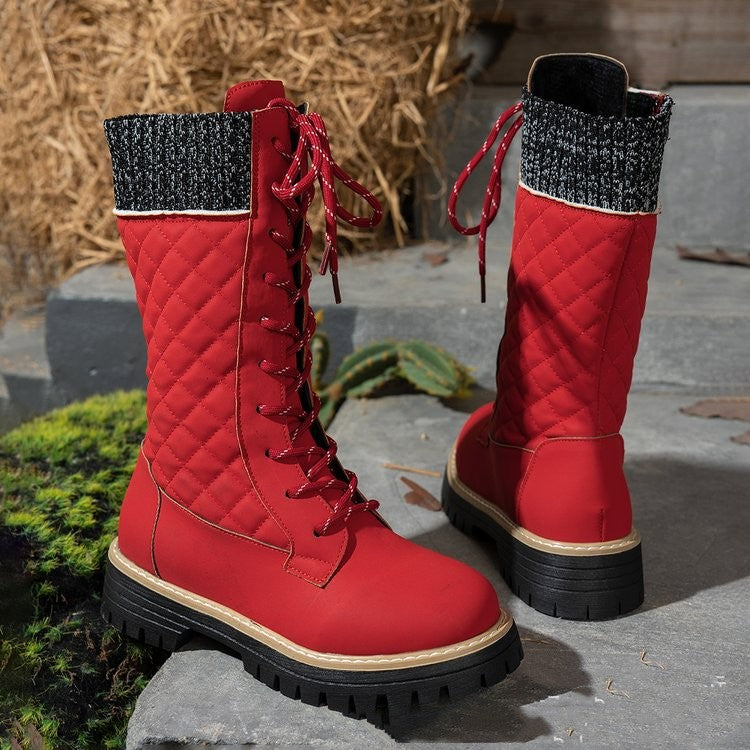 Bottes Martin à lacets et talon épais assorties pour femmes