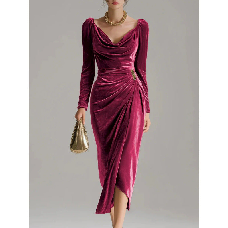Velvet Pleated Sheath Dress