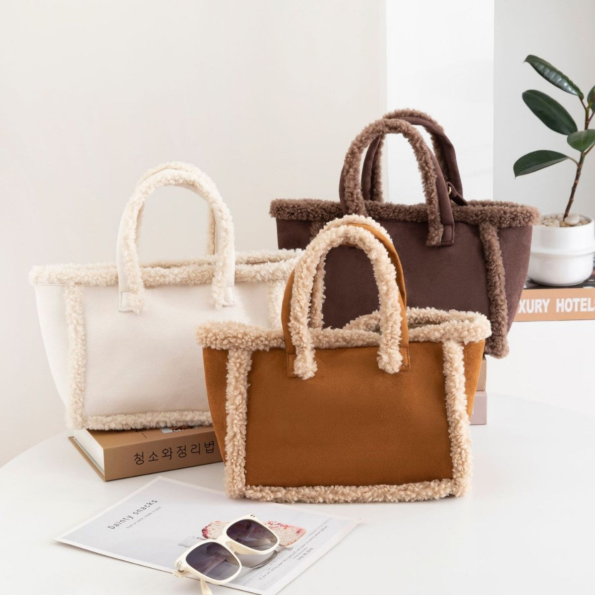 Plush Crossbody Tote Bag - Women's Soft Shoulder Handbag