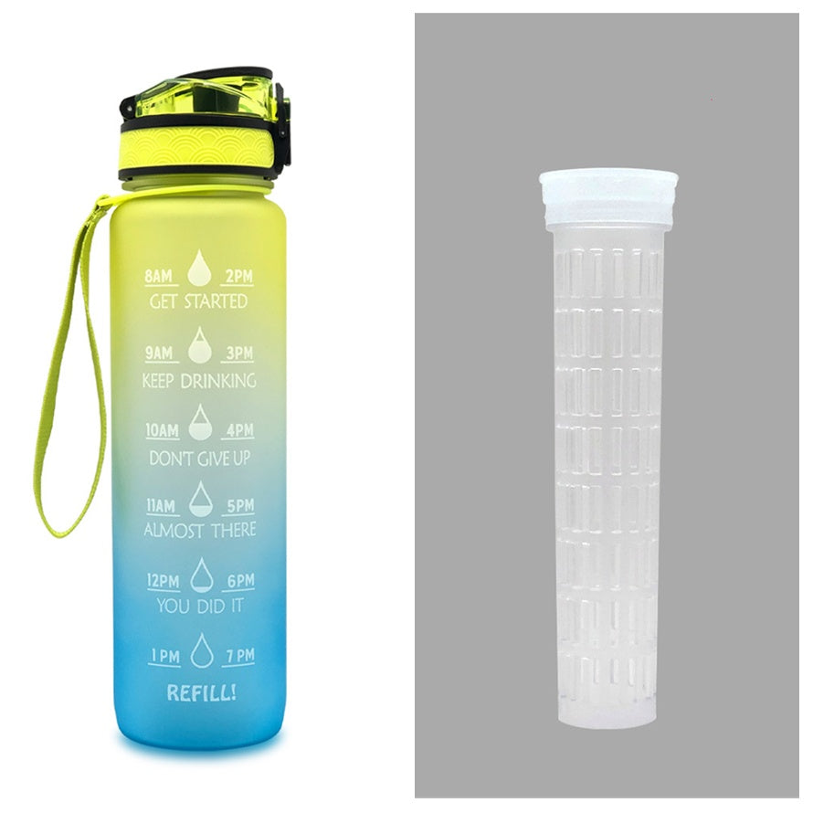 1L Motivational Water Bottle with Time Marker - Leakproof Sports Bottle with Bounce Cover