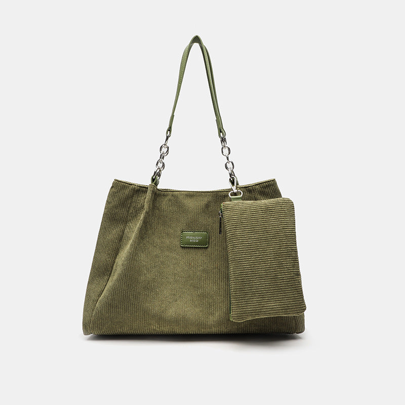 High-Capacity Corduroy Tote Bag - Commuter Shoulder Bag