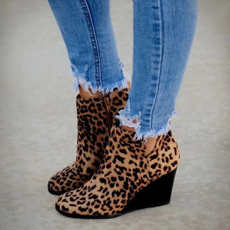 Suede Wedge-heeled  Short Boots  Martin Style