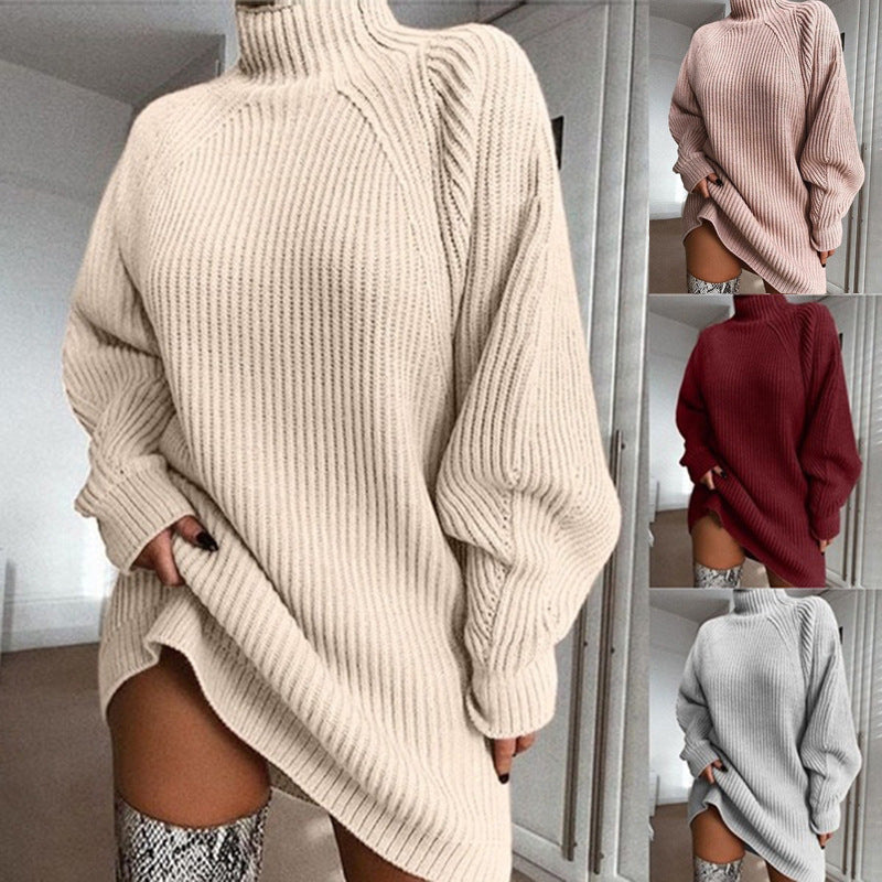 Women's Turtleneck Sweater Dress - Warm Winter Knit